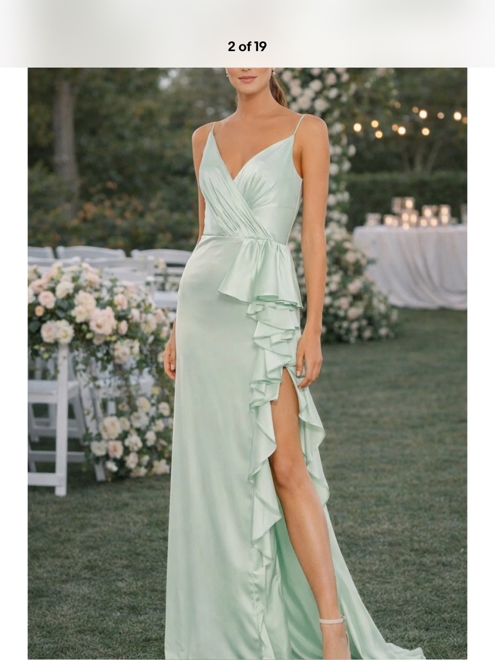 MAC DUGGAL Elegant Mint Green Ruffle Wrap Evening Dress